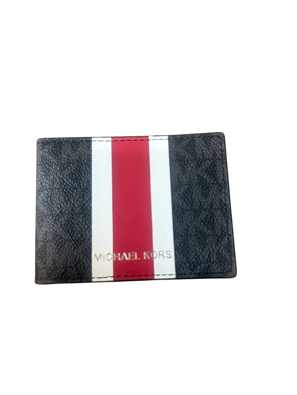 Michael Kors Black Card Holder with Red and White Racing Stripe